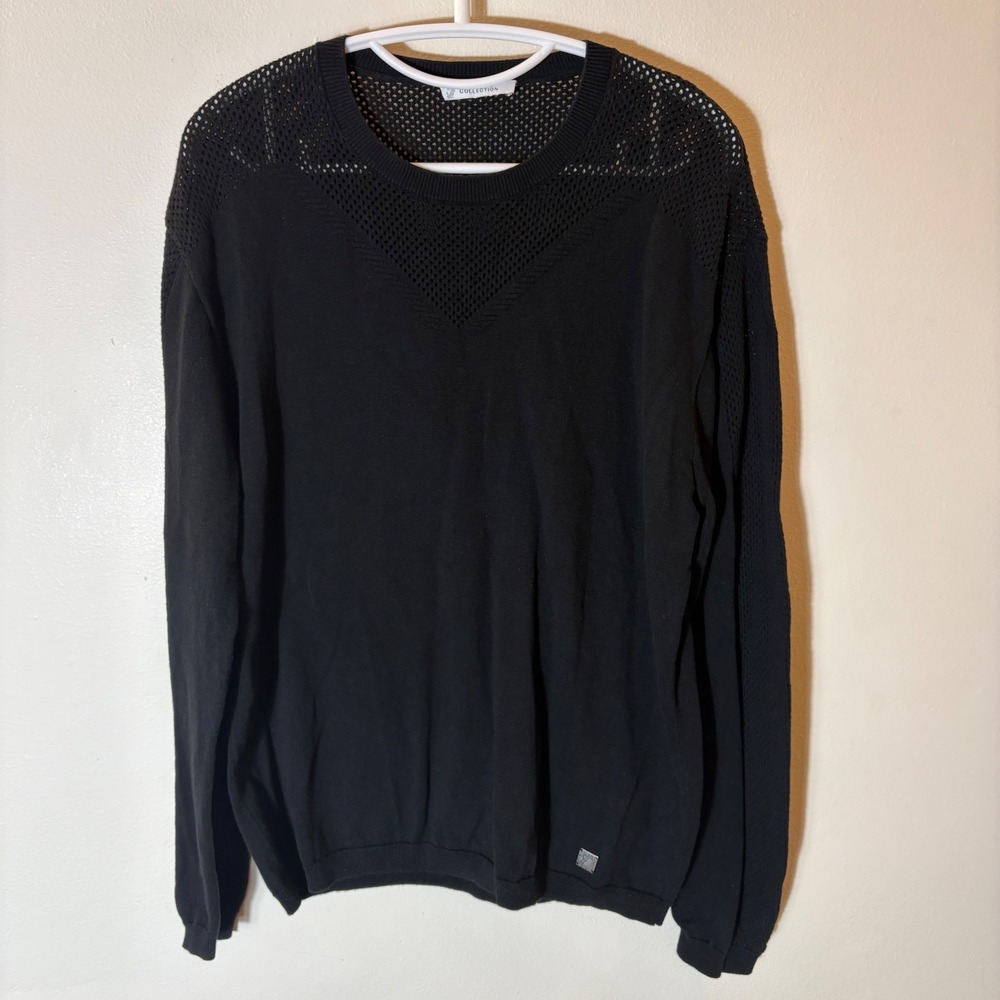 Versace Collection Mens Black Mesh Detail‎ Crew Neck Sweater Size XXL